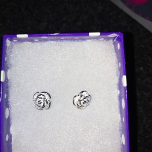 Sterling Silver Rose Flower Stud Earrings NWOT